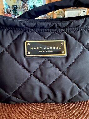 Marc Jacobs Black Quilted Crossbody Bag with Gold Plaque